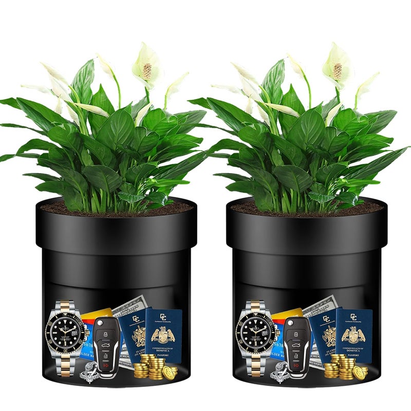 Sdstone 2pack Flower Pot Diversion Safe with Key LockStainless Steel Secret Hidden Safe Lock BoxDisguised safe Black Plants Not Include