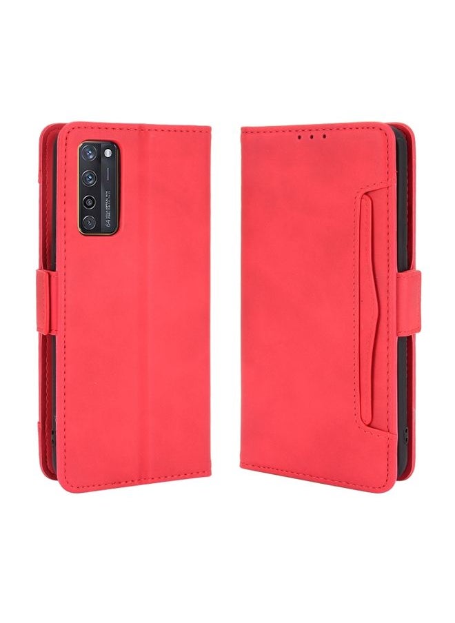 HuHa Case Cover For ZTE Axon 20 5G / Axon 20 4G Wallet Style Skin Feel Calf Pattern Leather Case with Separate Card Slots(Red) 