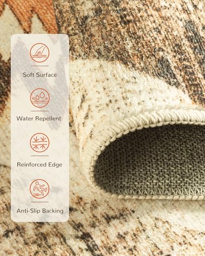 BESTSWEETIE Area Rug 6x9 Rug Machine Washable Non-Slip Low Pile Print Pattern Western Rug for Living Room Bedroom Entryway Tribal Series -Cream/Camel - Image 2