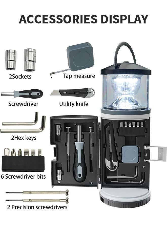 GROIC 2 in 1 LED Camping Lantern with Tool Kits, Battery Operated 11 PCS Tools Kit, Portable Emergency Light for Storm Outages Your House Car Workbench  - Image 2