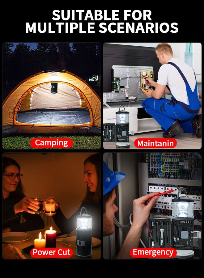 GROIC 2 in 1 LED Camping Lantern with Tool Kits, Battery Operated 11 PCS Tools Kit, Portable Emergency Light for Storm Outages Your House Car Workbench  - Image 5