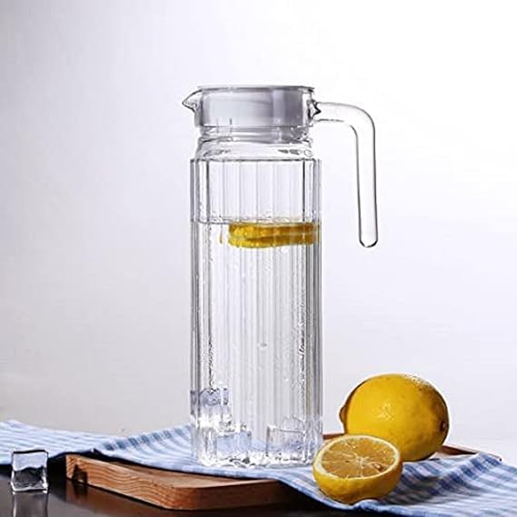 PurelyCart purelycart Juice and Water Glass Pitcher jug with Lid and 1.1 Liter,Romantic Style Water jug with Handle ice Lemon Tea, Milk and Juice Beverage Carafes (Pack of 1) Lining 1.1 LTR  - Image 1