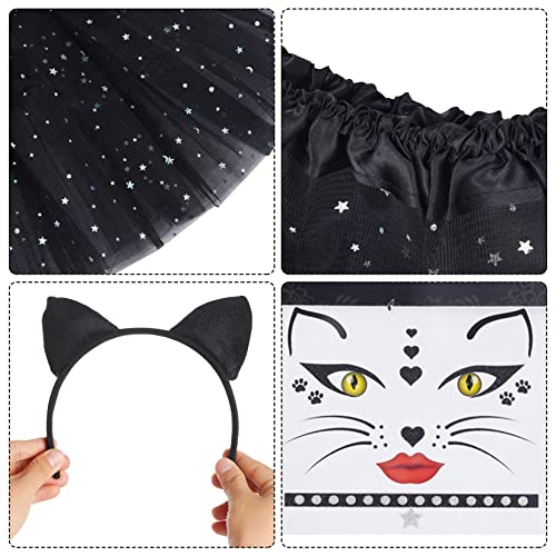 Dxhycc Black Cat Costume Cat Ears Headband Tail Bowtie Tutu and Face Stickers for Halloween Dress Up Party (Black, 11.8) - Image 4