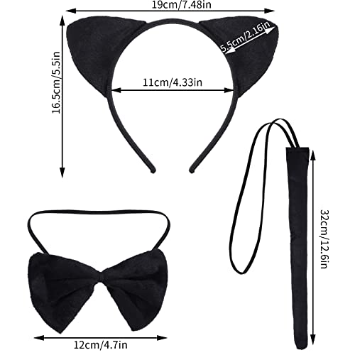 Dxhycc Black Cat Costume Cat Ears Headband Tail Bowtie Tutu and Face Stickers for Halloween Dress Up Party (Black, 11.8) - Image 2