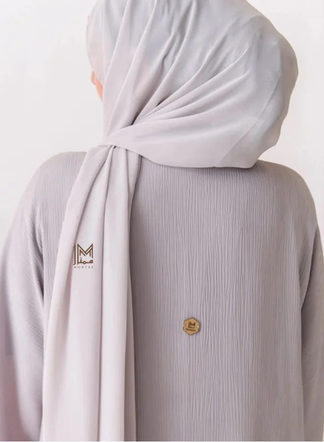 Wear Mumtaz Premium Textured Front Open Abaya With Buttons - Ash White