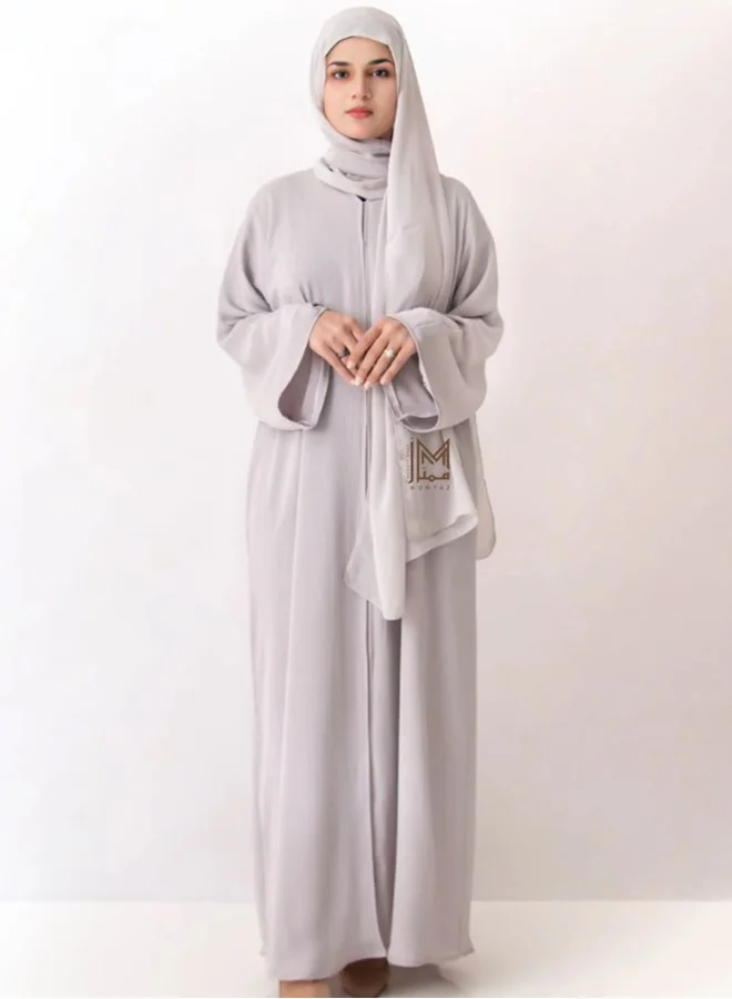 Wear Mumtaz Premium Textured Front Open Abaya With Buttons - Ash White