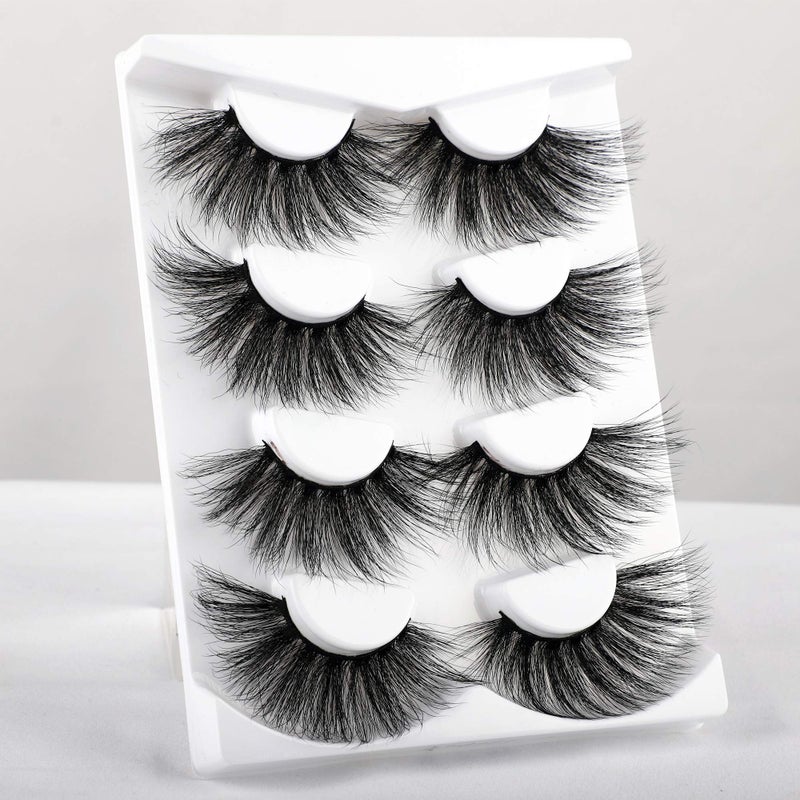 wiwoseo 25MM Lashes False Eyelashes Long Dramatic Faux Mink Fake Eye Lashes Thick Cross Fluffy Volume 4 Pairs Pack - Image 3