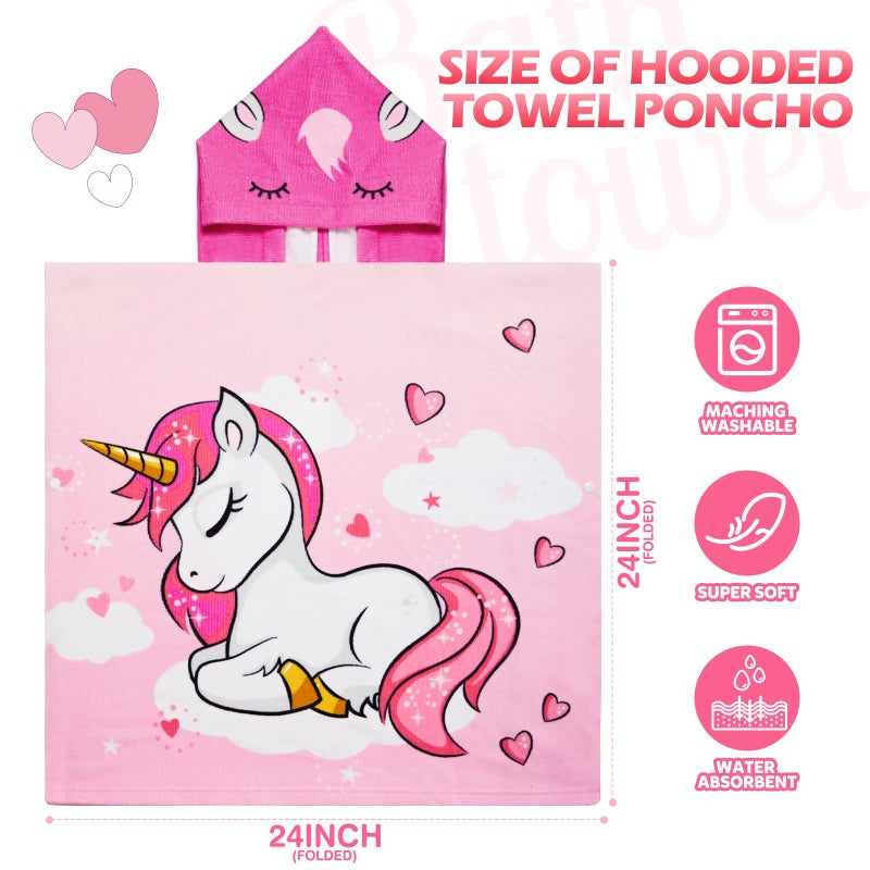 Chumia 3 Pack Kids Hooded Beach Poncho Towels Toddler Swim Pool Bath Towels with Hood Thicker Cotton Absorbent Cover up for Boys Girls Baby(47 x 24 Inch,Mermaid, Unicorn) - Image 2