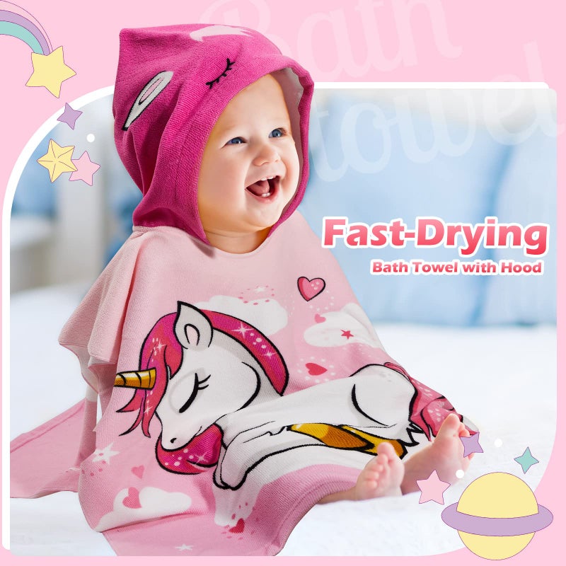 Chumia 3 Pack Kids Hooded Beach Poncho Towels Toddler Swim Pool Bath Towels with Hood Thicker Cotton Absorbent Cover up for Boys Girls Baby(47 x 24 Inch,Mermaid, Unicorn) - Image 4