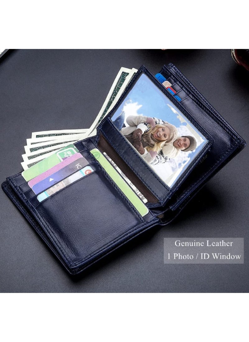 CONTACTS - Men's Genuine Leather Wallet   RFID Blocking Wallet 14 Card Slots  1 ID Window and Large Capacity Can Hold 50 Currency Notes - Image 1