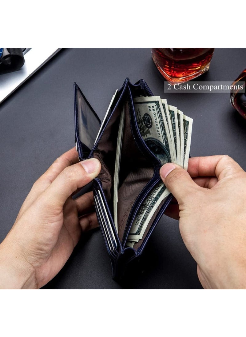 CONTACTS - Men's Genuine Leather Wallet   RFID Blocking Wallet 14 Card Slots  1 ID Window and Large Capacity Can Hold 50 Currency Notes - Image 1