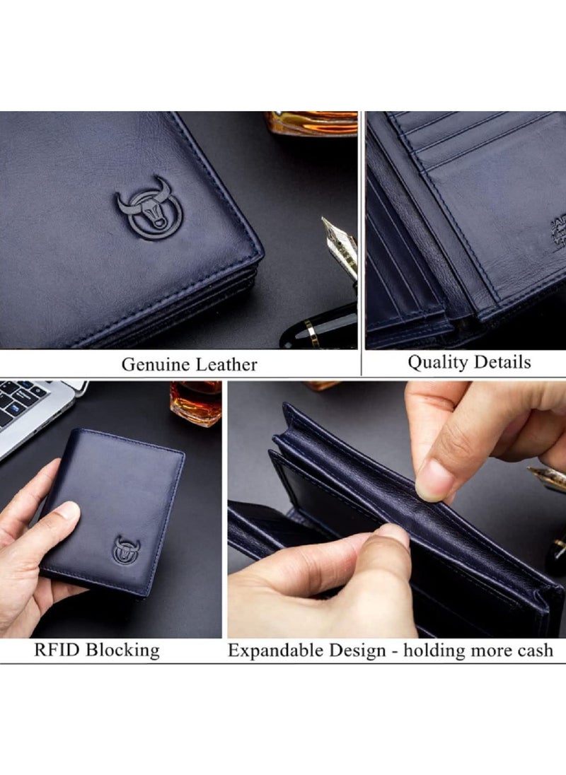 CONTACTS - Men's Genuine Leather Wallet   RFID Blocking Wallet 14 Card Slots  1 ID Window and Large Capacity Can Hold 50 Currency Notes - Image 1