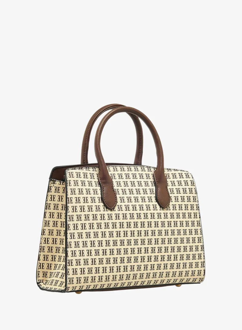 ELLE  Monogram Print Tote Bag with Double Handle and Zip Closure for Women | Best Price UAE