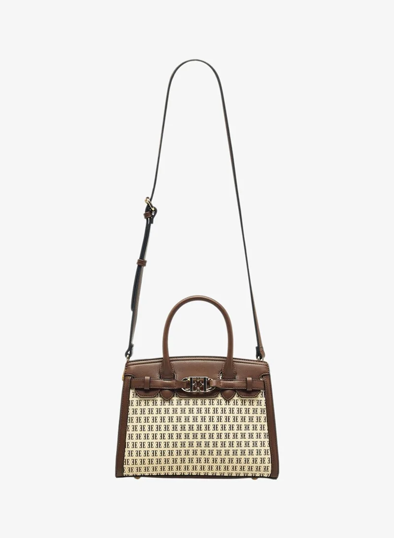 ELLE  Monogram Print Tote Bag with Double Handle and Zip Closure for Women | Best Price UAE