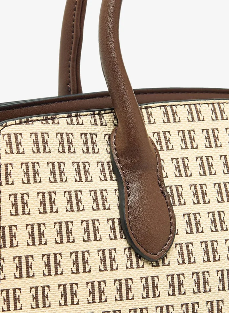 ELLE  Monogram Print Tote Bag with Double Handle and Zip Closure for Women | Best Price UAE
