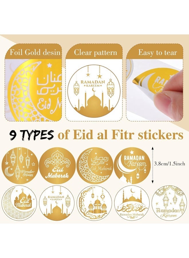 500 Pcs Gold Foil Ramadan Eid Mubarak Stickers, Gold Eid Mubarak Sticker for Candy Gifts Kareem Sticker Paper Self-Adhesive Party Supply, Modern Style, Multi-Surface, Paper with Gold Foil, Round, Ramadan Theme, Outdoor Usage, Waterproof Stickers - Image 2