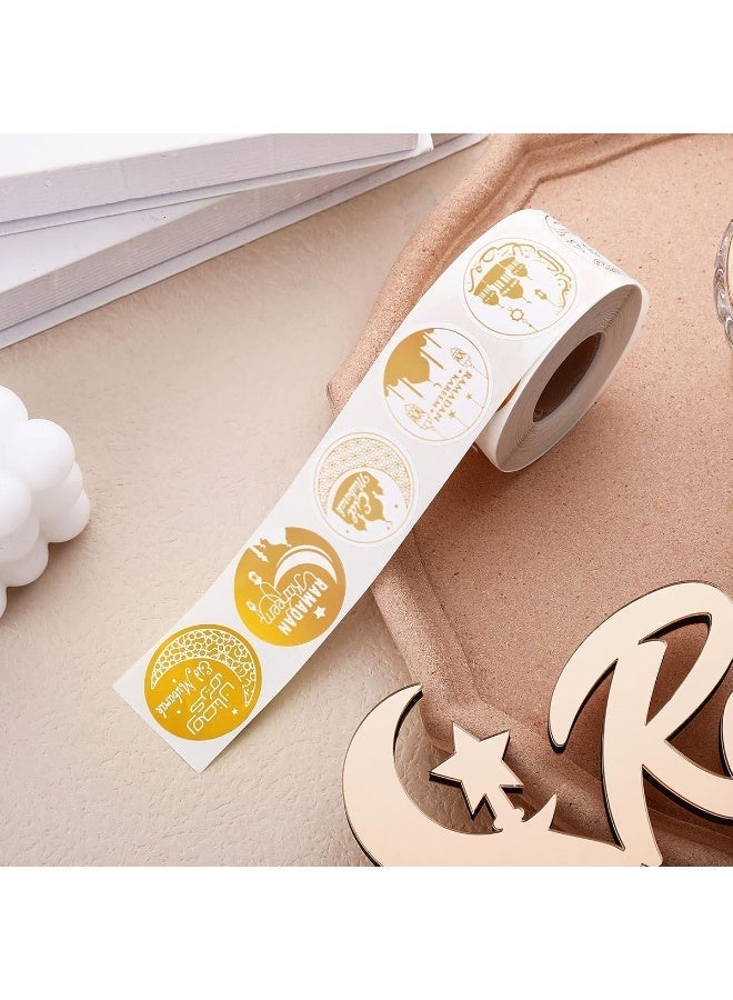 500 Pcs Gold Foil Ramadan Eid Mubarak Stickers, Gold Eid Mubarak Sticker for Candy Gifts Kareem Sticker Paper Self-Adhesive Party Supply, Modern Style, Multi-Surface, Paper with Gold Foil, Round, Ramadan Theme, Outdoor Usage, Waterproof Stickers - Image 5