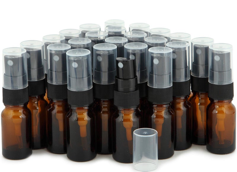 Vivaplex 24 Amber 10 ml 13 oz Glass Bottles with Black Fine Mist Sprayers