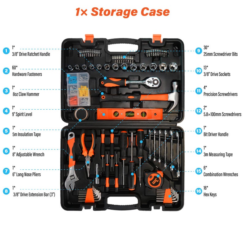 ANXTECH Home Repair Tool Kit 141 Piece General Basic Tool Set for Men Women Mechanic's Tool Set for Home Car Dorm Screwdriver & Socket Set with Storage Tool Box - Image 2