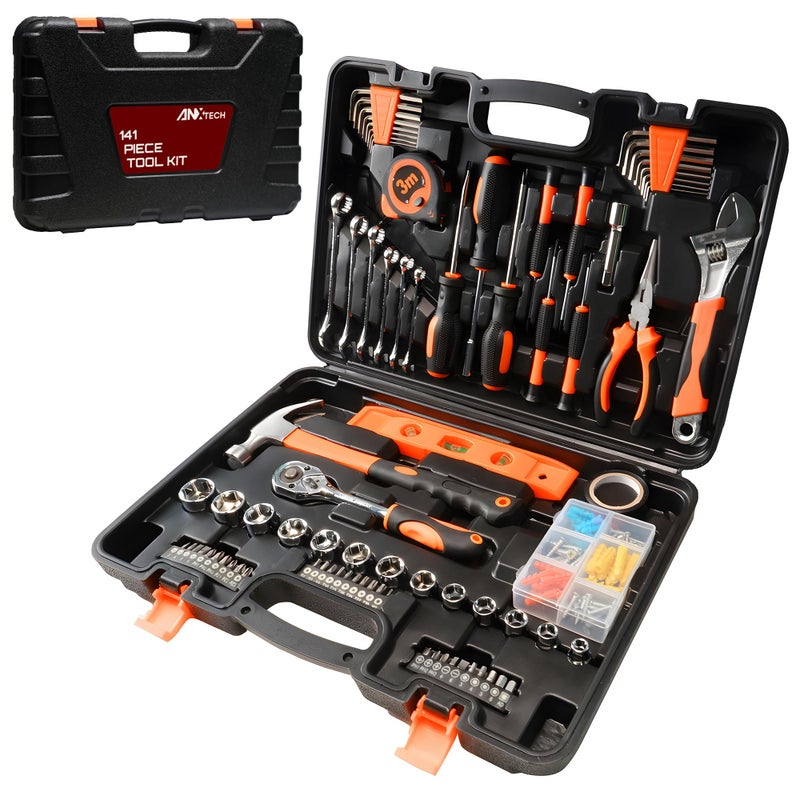 ANXTECH Home Repair Tool Kit 141 Piece General Basic Tool Set for Men Women Mechanic's Tool Set for Home Car Dorm Screwdriver & Socket Set with Storage Tool Box - Image 1