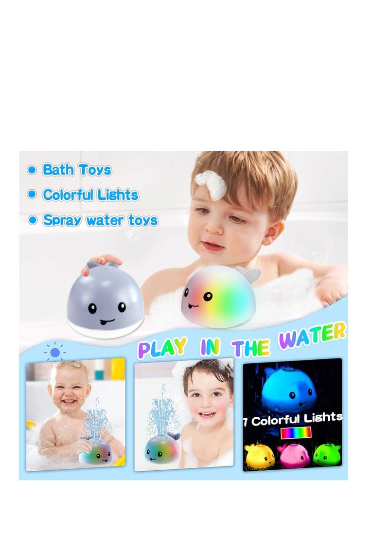 ECVV - Automatic Automatic Sprinkler Baby Bathtub Toys Light Up Whale Spray Water Bathtub Toys with LED Light Sprinkler Bathtub Toys for Toddlers Infant Kids Boys Girls (Gray) - Image 1
