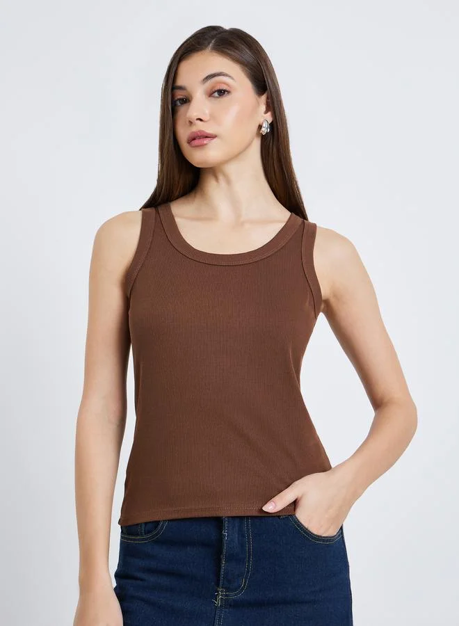 Styli Women Brown Sleeveless Knit Top