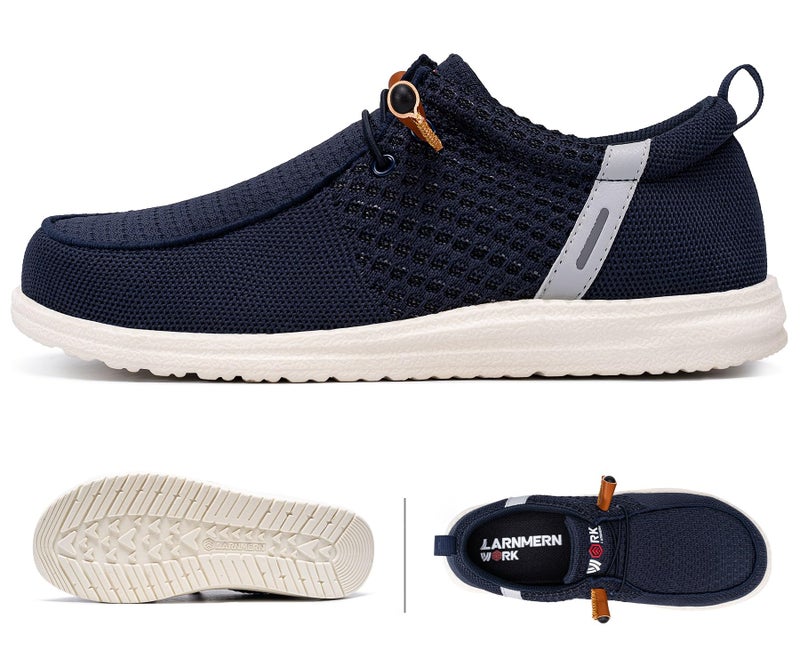LARNMERN Slip On Steel Toe Shoes Men Lightweight Comfortable Lounging Walking Sneakers Safety Work Steel Toe Loafers (10.5 Men, Navy Blue) - Image 2