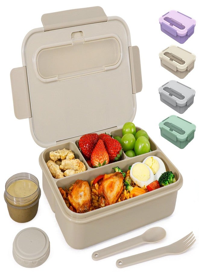 Caperci Bento Box Adult - 50 oz Large Lunch Containers for Adults and Teens, 4-Compartment Bento Lunch Box with Utensils & Leak Proof Sauce Cup, Dishwasher Safe, Durable, BPA-Free (Mocha) - Image 1