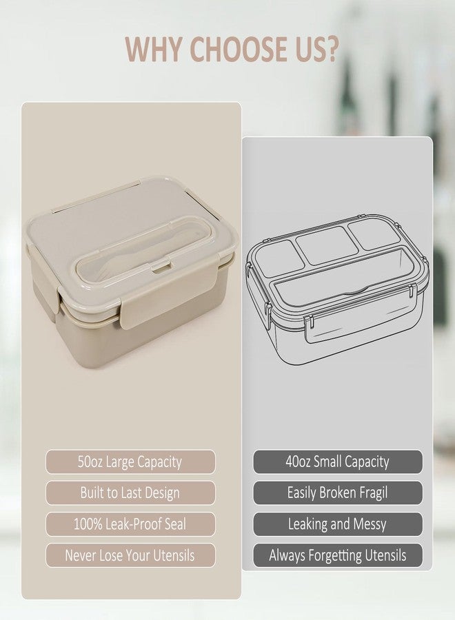 Caperci Bento Box Adult - 50 oz Large Lunch Containers for Adults and Teens, 4-Compartment Bento Lunch Box with Utensils & Leak Proof Sauce Cup, Dishwasher Safe, Durable, BPA-Free (Mocha) - Image 4