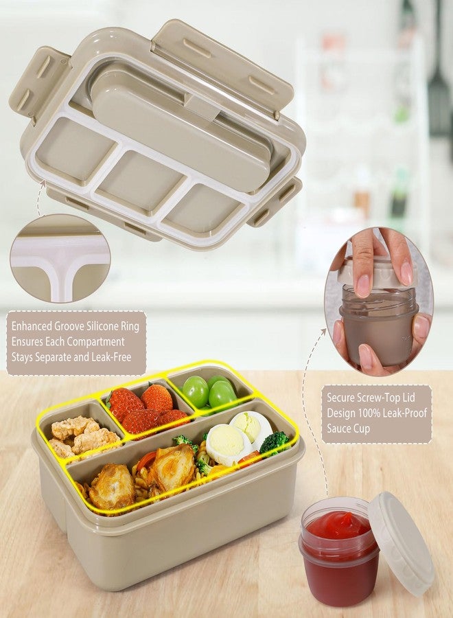 Caperci Bento Box Adult - 50 oz Large Lunch Containers for Adults and Teens, 4-Compartment Bento Lunch Box with Utensils & Leak Proof Sauce Cup, Dishwasher Safe, Durable, BPA-Free (Mocha) - Image 3