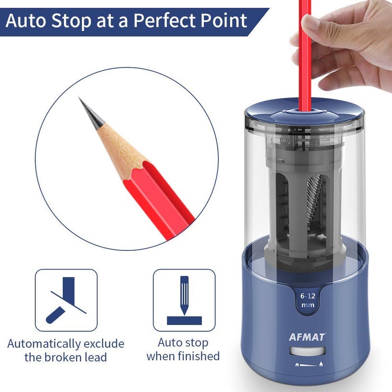 AFMAT Pencil Sharpener, Electric Pencil Sharpener for Colored Pencils, Auto Stop, Fast Sharpen in 3s, Large Hole Pencil Sharpeners Plug in for 6-12mm No.2/Jumbo Pencils PS93 - Image 4