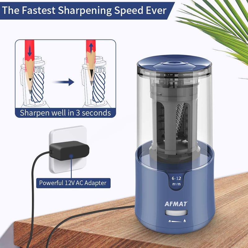 AFMAT Pencil Sharpener, Electric Pencil Sharpener for Colored Pencils, Auto Stop, Fast Sharpen in 3s, Large Hole Pencil Sharpeners Plug in for 6-12mm No.2/Jumbo Pencils PS93 - Image 3