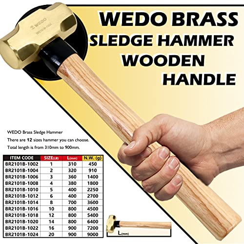 WEDO Brass Sledge Hammer with Wooden Handle 4lb 380mm 15 - Image 3
