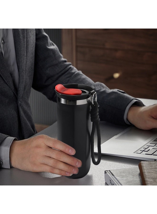 هابي هوم كوب قهوة من الفولاذ المقاوم للصدأ مع غطاء، كوب سفر مزدوج الجدار قابل لإعادة الاستخدام للمشروبات الساخنة والباردة، مانع للتسرب، سهل التنظيف، سعة 500 مل - أسود - Image 5