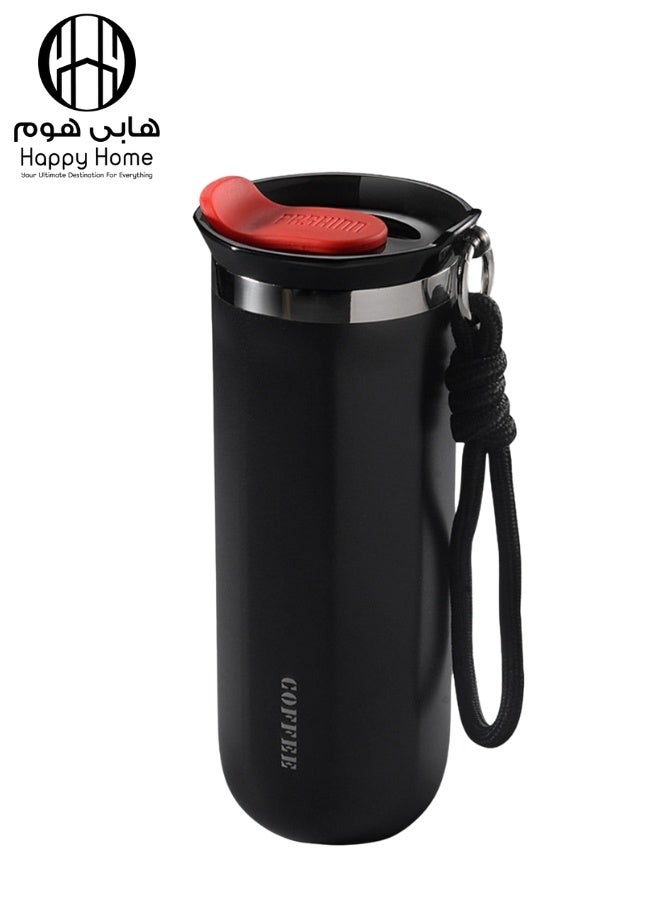 هابي هوم كوب قهوة من الفولاذ المقاوم للصدأ مع غطاء، كوب سفر مزدوج الجدار قابل لإعادة الاستخدام للمشروبات الساخنة والباردة، مانع للتسرب، سهل التنظيف، سعة 500 مل - أسود - Image 1