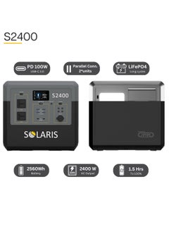 Solaris Solutions Solaris Portable Power Station S2400 2560Wh 800,000mAh 2400W Solar Generator 1.5Hrs to 100% LiFePO4 Battery  - Image 3