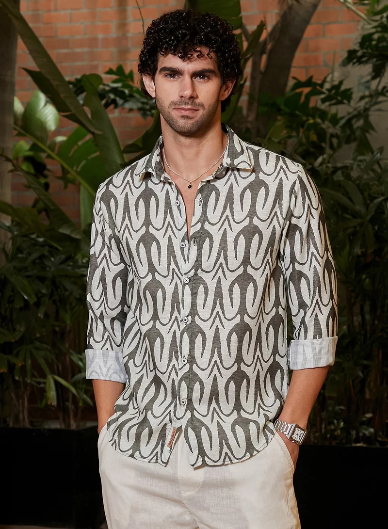 Campus Sutra Men's Moon Grey Trident Imprint Shirt