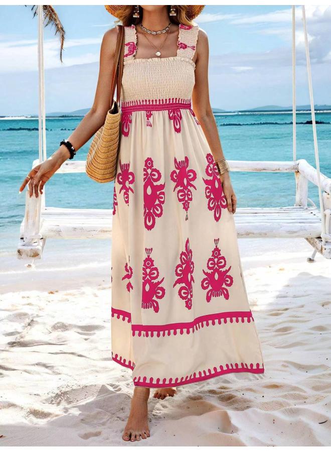 European And American New Women's Clothing Hot Women's Beach Dress Vacation Style Printed Chest Wrap Dress 