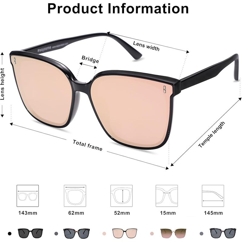 Sojos Sonnenbrille Herren Damen Verspiegelt, Retro Vintage Groß Eckig Schwarz Coole Klassisch Rechteckig UV400 Schutz Unisex Brille SJ2157 - Image 5