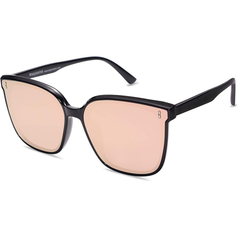 Sojos Sonnenbrille Herren Damen Verspiegelt, Retro Vintage Groß Eckig Schwarz Coole Klassisch Rechteckig UV400 Schutz Unisex Brille SJ2157 - Image 1