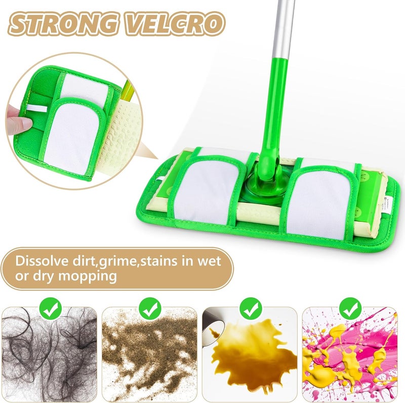 PAPCLEAN Reusable Mop Pads Compatible with Swiffer Sweeper Mops-12 Inch Washable Microfiber Wet Pads Refills Dry Sweeping Cloths Heavy Duty Mop Head Replacement for Wet Dry Floor Cleaning, 3 Pack of Green - Image 3