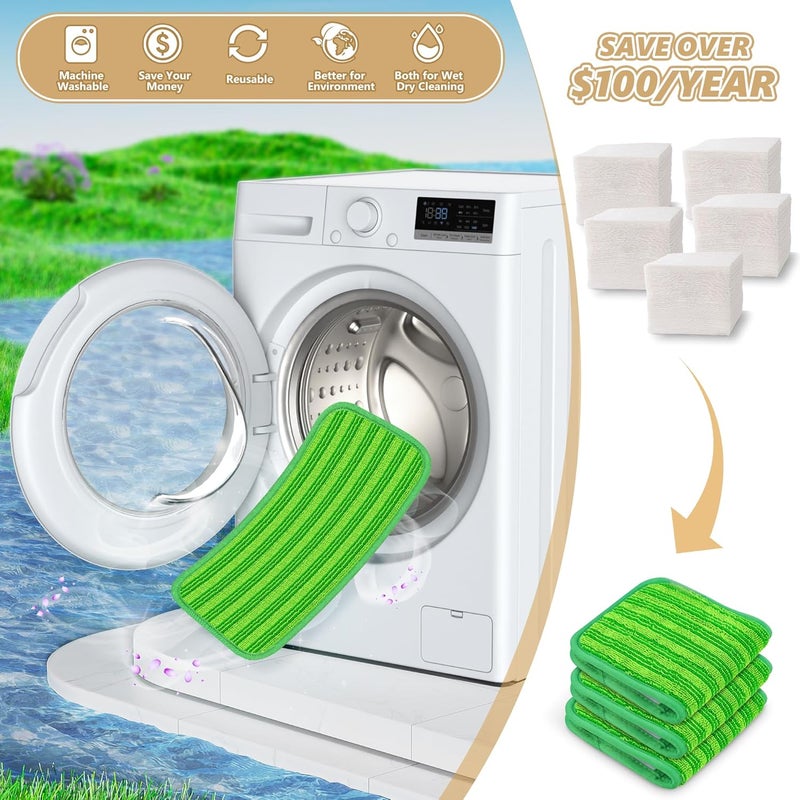 PAPCLEAN Reusable Mop Pads Compatible with Swiffer Sweeper Mops-12 Inch Washable Microfiber Wet Pads Refills Dry Sweeping Cloths Heavy Duty Mop Head Replacement for Wet Dry Floor Cleaning, 3 Pack of Green - Image 4