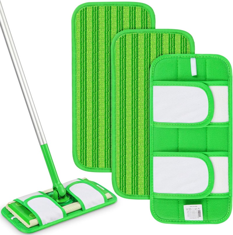 PAPCLEAN Reusable Mop Pads Compatible with Swiffer Sweeper Mops-12 Inch Washable Microfiber Wet Pads Refills Dry Sweeping Cloths Heavy Duty Mop Head Replacement for Wet Dry Floor Cleaning, 3 Pack of Green - Image 1