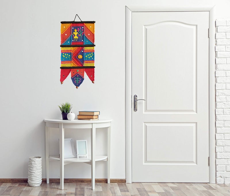 VARUNAVI Handloom Cotton Warli wall Hanging Home Decor Tapestry 22 X 11(Multi Colour) - Image 2