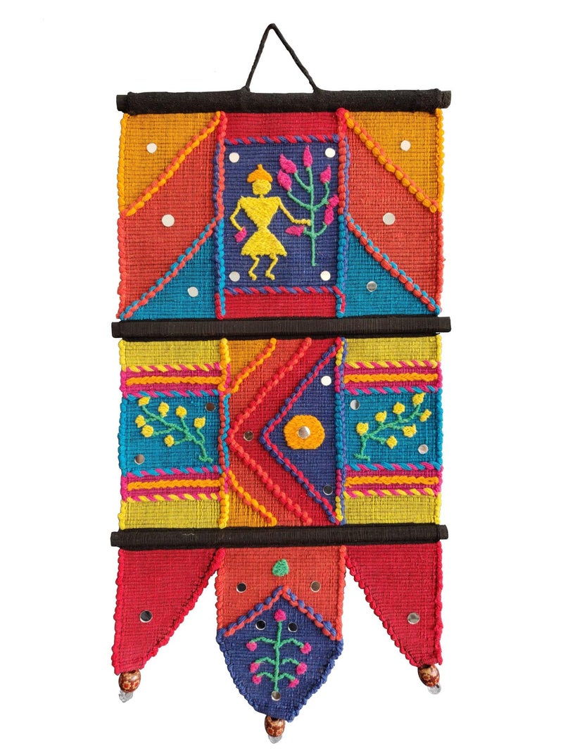 VARUNAVI Handloom Cotton Warli wall Hanging Home Decor Tapestry 22 X 11(Multi Colour) - Image 1
