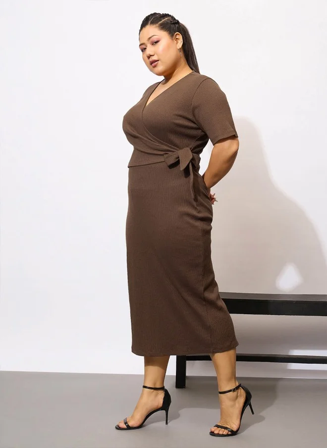 SASSAFRAS Brown Sheath Midi Dress for Women