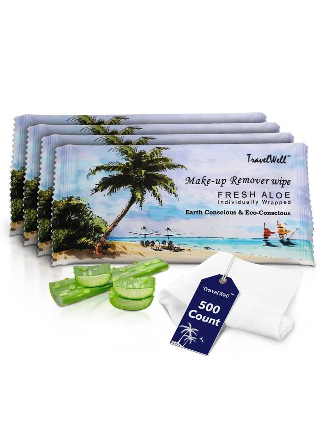 Travelwell - Makeup Remover Wipes Bulk, Individually Wrapped Natural Fresh Aloe Travel Packs Elderly Bathing Cleansing Wipes 500 Count Per Package ; Travel Size Toiletries ; Hotel Toiletries Bulk Set - Image 1