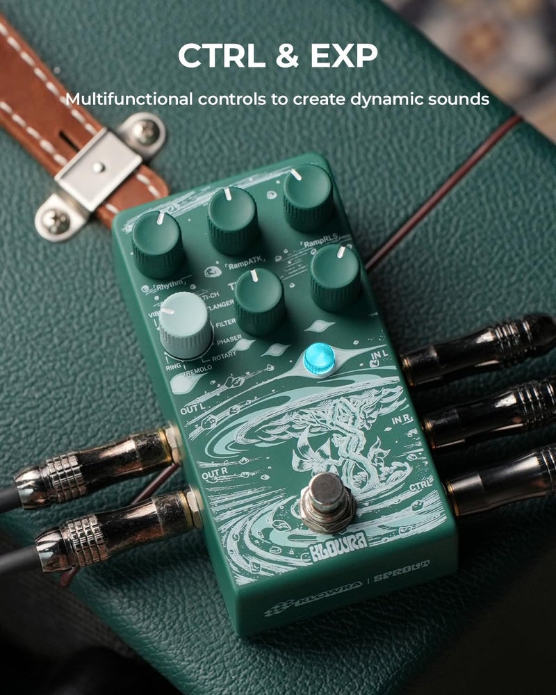 Klowra Sprout Modulation Guitar Pedal for Electric Guitar with CTRL Input, Digital Guitar Pedal with 9 Effects Rotary,Chorus,Flanger,Analog Dry Through,True Bypass, Tap Tempo,Presets - Image 4