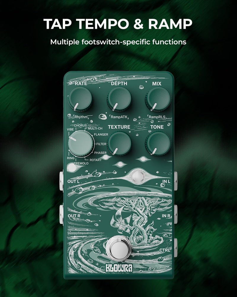Klowra Sprout Modulation Guitar Pedal for Electric Guitar with CTRL Input, Digital Guitar Pedal with 9 Effects Rotary,Chorus,Flanger,Analog Dry Through,True Bypass, Tap Tempo,Presets - Image 3