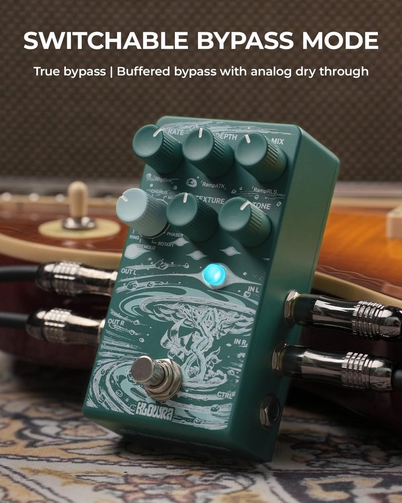 Klowra Sprout Modulation Guitar Pedal for Electric Guitar with CTRL Input, Digital Guitar Pedal with 9 Effects Rotary,Chorus,Flanger,Analog Dry Through,True Bypass, Tap Tempo,Presets - Image 5